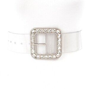 BNWT Crystal Silver Square Buckle Cleared Transparent Fashion Belt